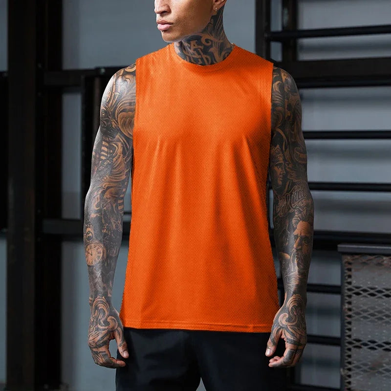 Plain Summer Running Vest Mens Gym Tank Top Quick Dry O Neck Bodybuilding Sleeveless Shirt Men Basketball Sports Fitness Jerseys