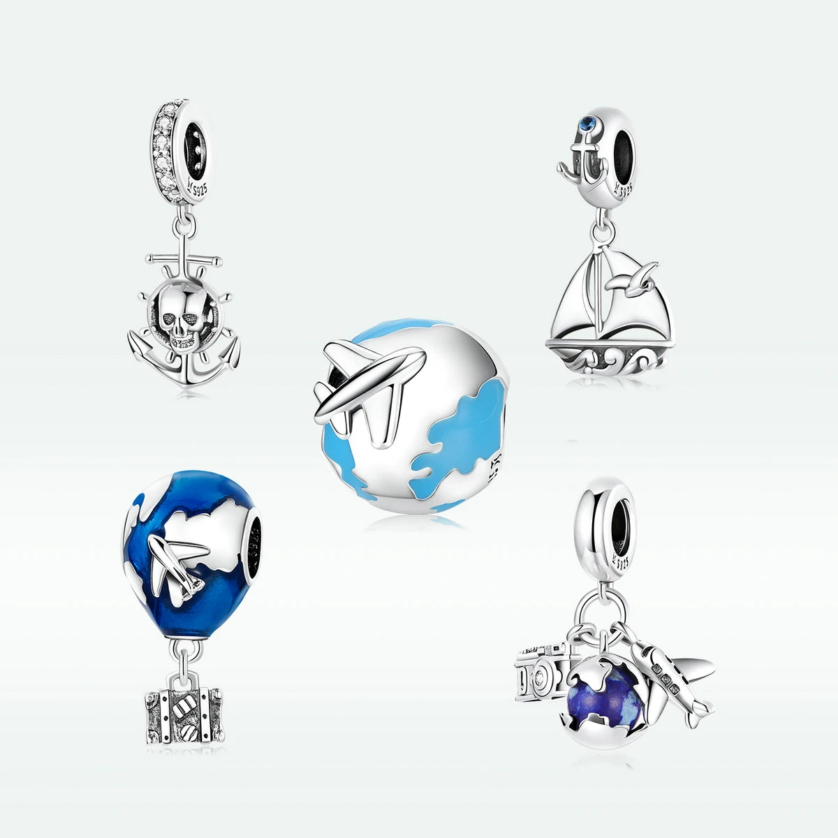 925 Sterling Silver Travel Charm - World Map & Butterfly Interchangeable Pendant for Bracelet Necklace Adventure Jewelry Gift