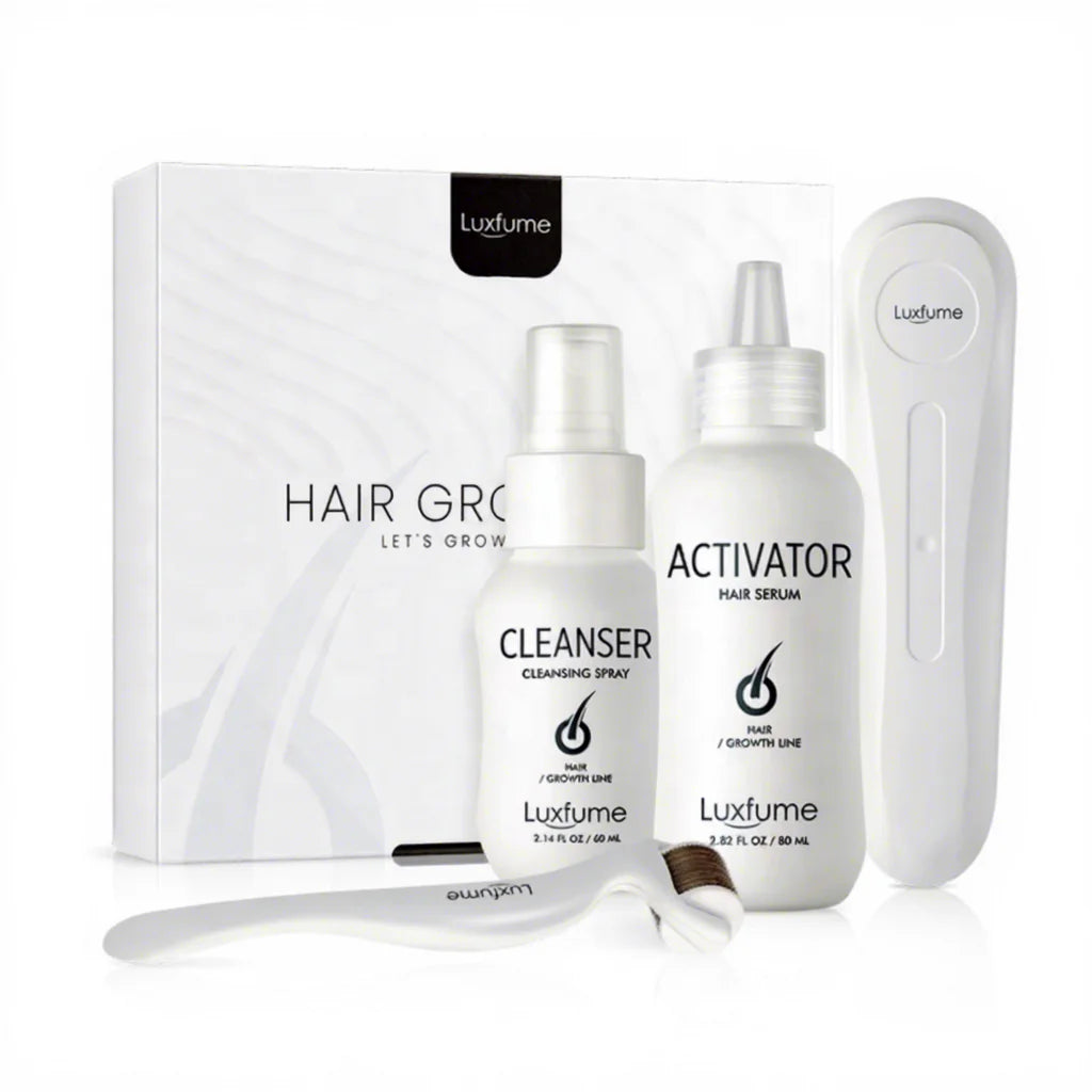 Luxfume Private Label Hair Growth Serum With Titanium Alloy Hair Growth Roller Thicker Biotin Hair Growth Kit