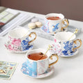 New Design Retro Flower and BirdAsymmetric Special-shaped Ceramic Mug and Porcelain Coffee Cup Saucer