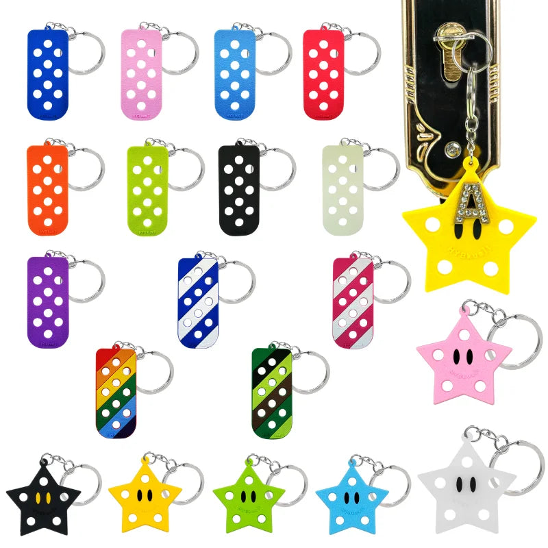 New Arrival Exquisite Hole Keychain Star & Rectangle with Dazzling Metal Accessories for High-End Promotional Gifts