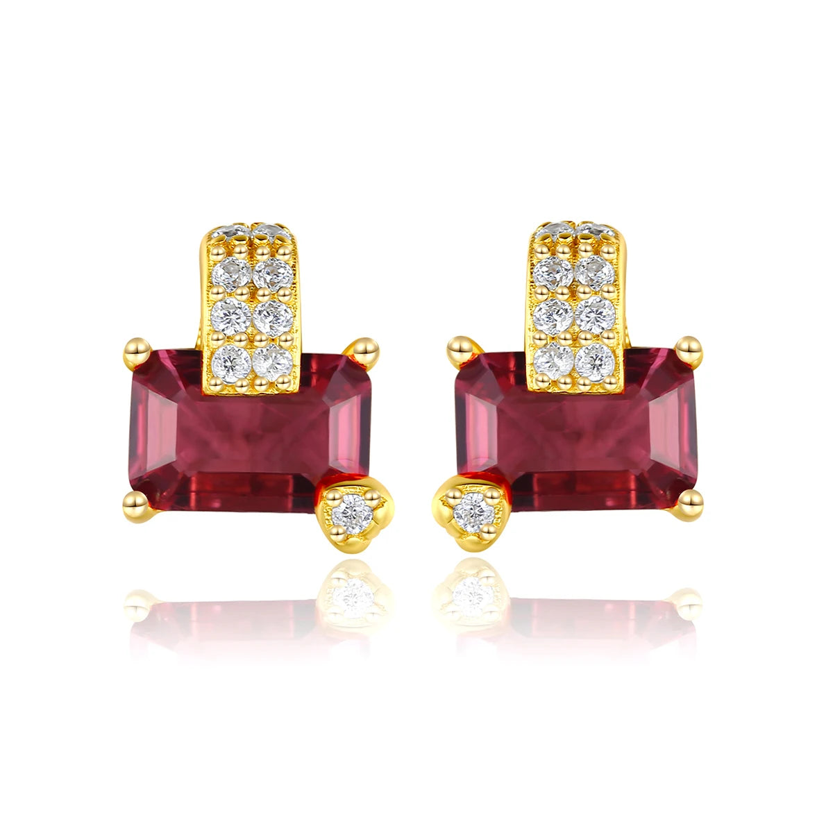 Unique Luxury Vintage 925 Silver Gemstone Jewelry Red Earrings Gold Plated Cubic Zircon Stud Earring for Women Wedding Gift
