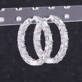 Fine Jewelry 14K White Gold Earrings Emerald Cut  Lab Grown Diamond Hoops  Earrings for Women