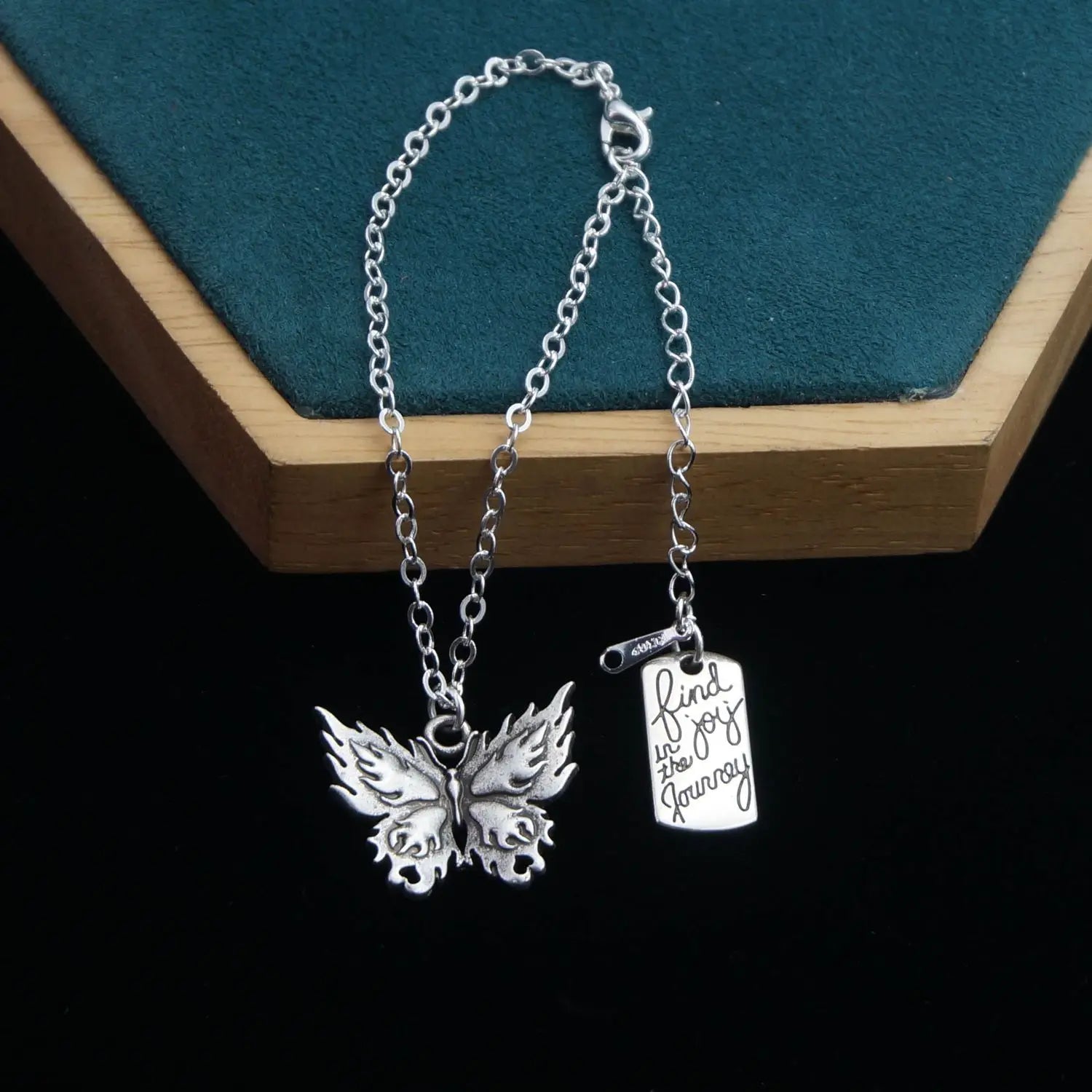 Gothic Personalized Butterfly Bracelet for Men and Women Jewelry Gifts with Find Joy in the Journey Little Pendant