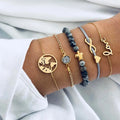 Fashion Stretch Silk String Stone Beads Women Gold Plated Charm Infinity Sea Turtle Love World Map Boho Bracelet Set Jewelry