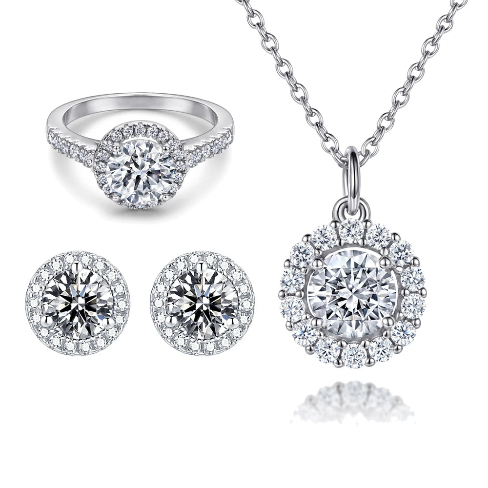 Classic Jewelry Set 925 Sterling Silver Women Round Shaped Rhodium Plated Jewelry Sets