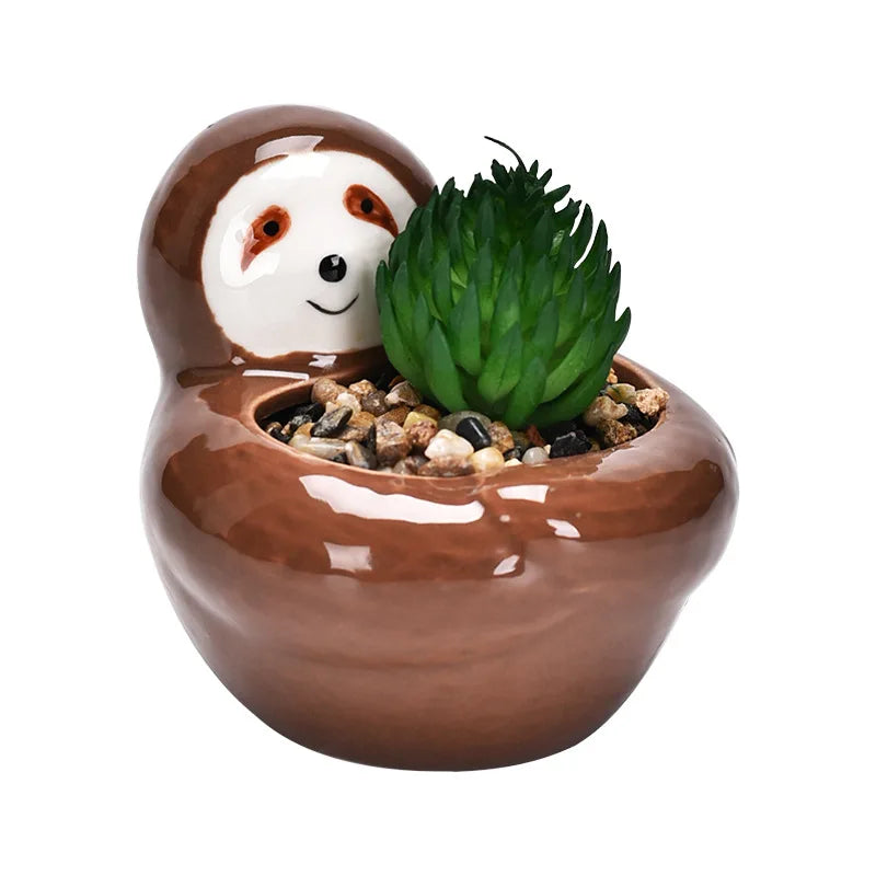 Dropshiping Ceramic Animal Planter Sloth Succulent Plant Pot Small Flower Pots for Cactus