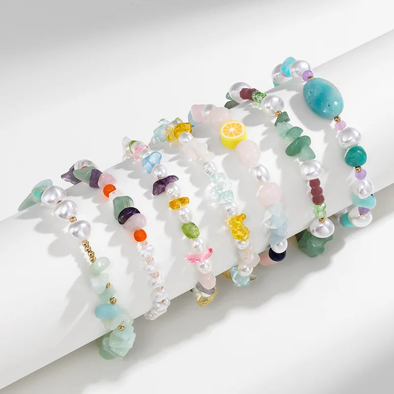 KJ Original Design Women Girl Summer Colorful Irregular Crystal Bracelets Natural Stone Pearl Beads Bracelet