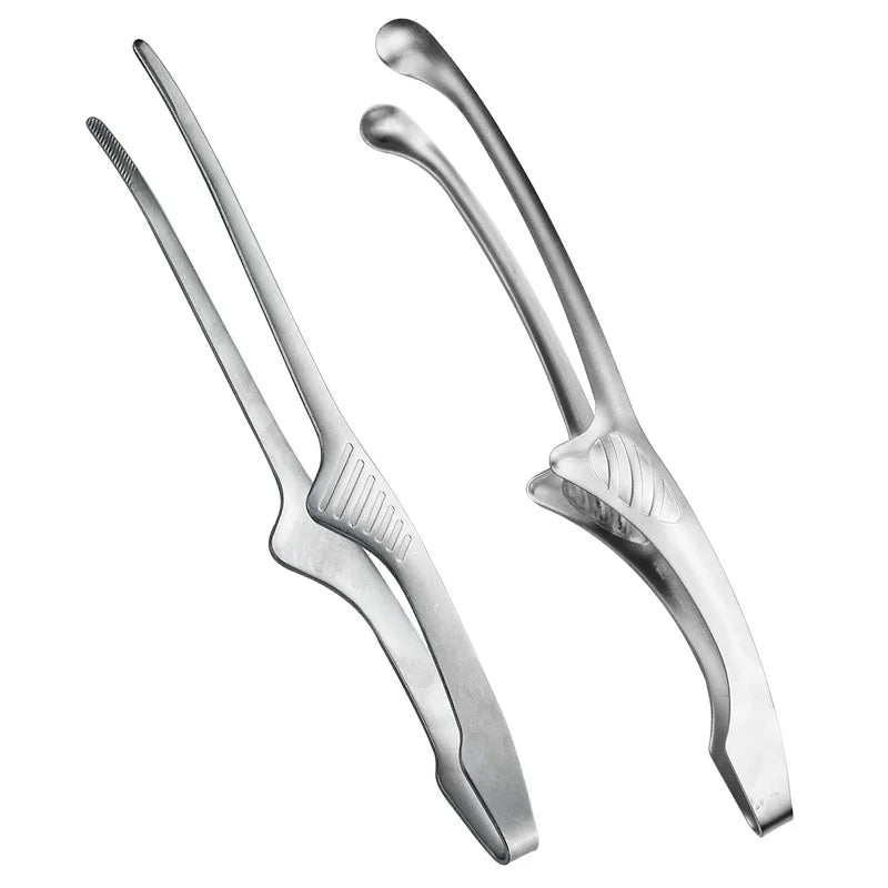 Korean Japanese BBQ Kitchen Tool Stainless Steel Grill Tongs Self-Standing Tong Stand Metal Cooking Utensils for Serving Food