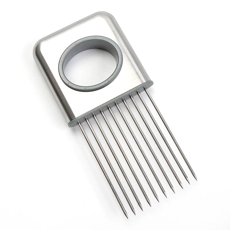 Stainless Steel Onion Slicer Holder With 10 Even Prong Easy Hold Tomato Potato Vegetable to Cut Silver Color