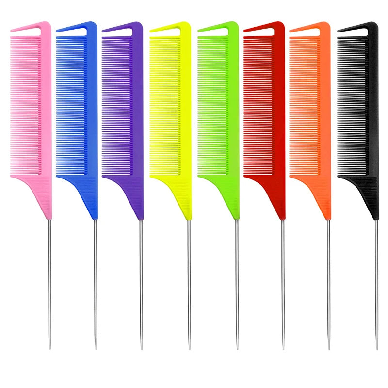 Custom Logo Thick Pintail Antistatic Cutting Hairdressing Heat Resistant Metal Custom Parting Barber Rat Tail Comb