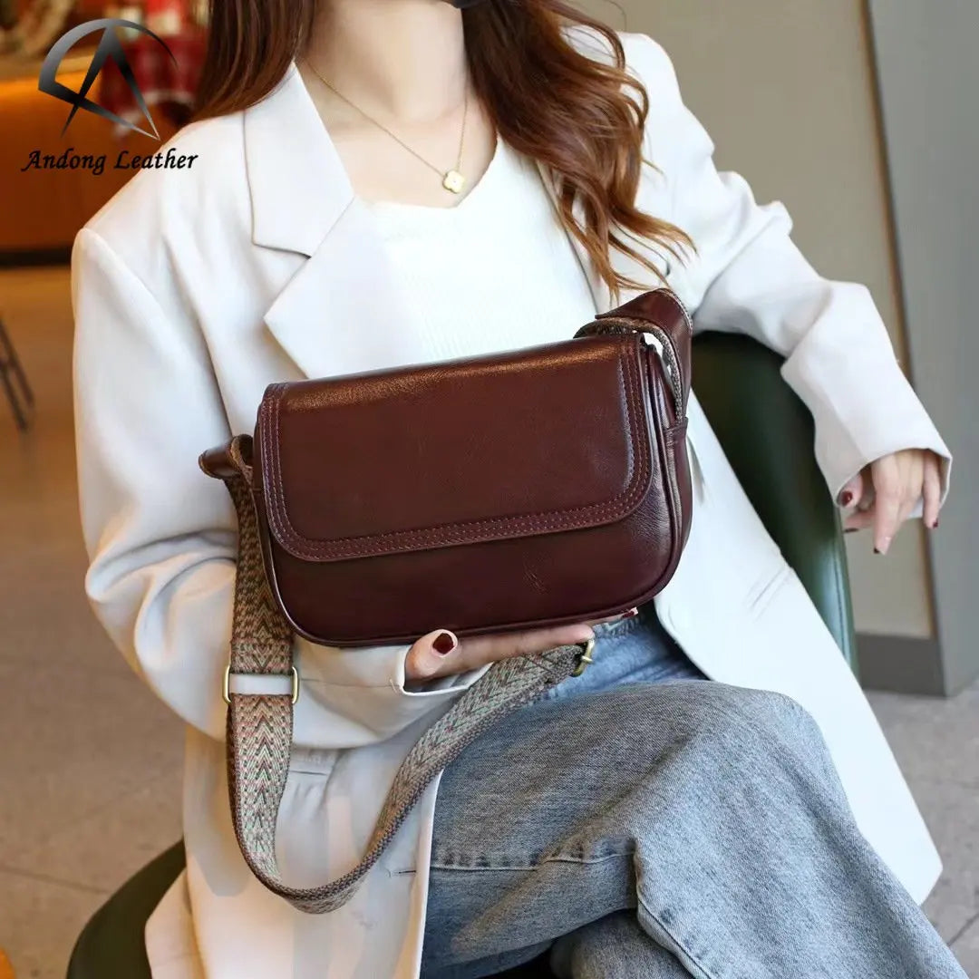 Andong Leather  Shoulder Bag for Women Fashion Style Small Square Bag Genuine Cow Leather Large Capacity Crossbody Bag 6013