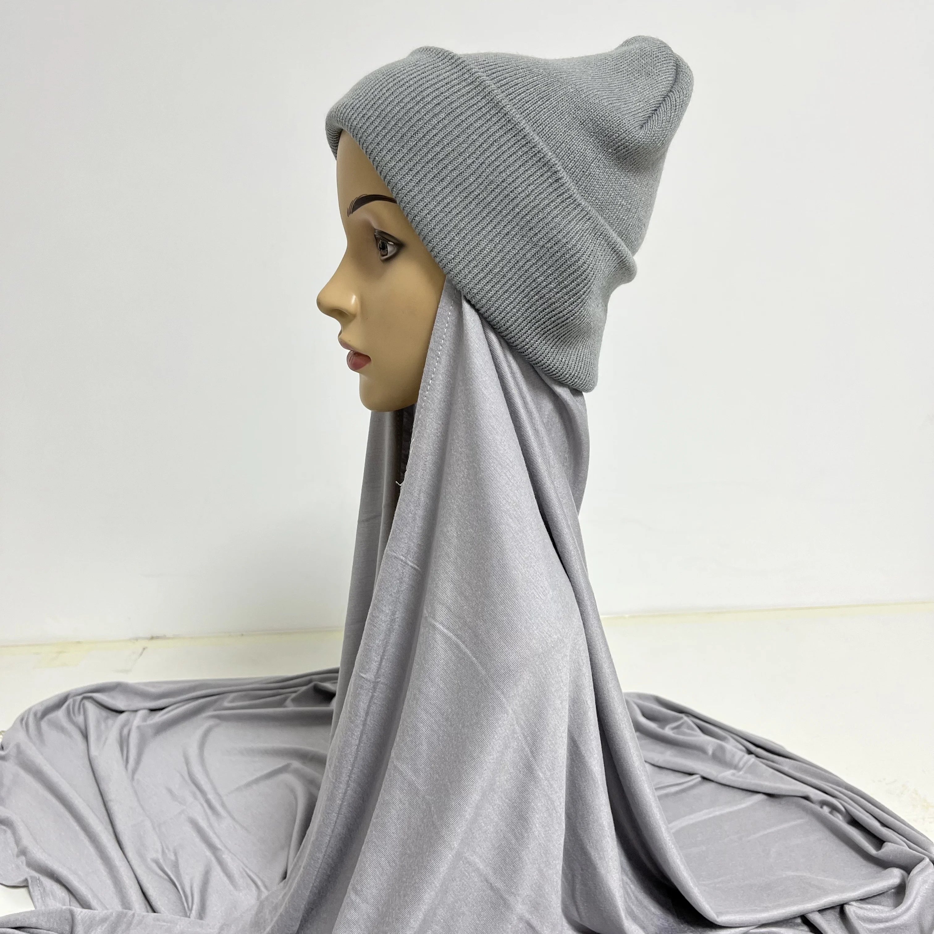 2022 Premium Malaysia Instant Cotton Jersey Scarf Shawl Hijabs Wool Hat Cap New Winter Warm Thick Beanies Muslim Department