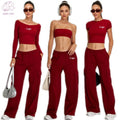 Women's Winter 4-Piece Active Wear Set Custom Logo High Waist Casual Pants Elastic Fitness Gym Wear Plus Size Tight Fit
