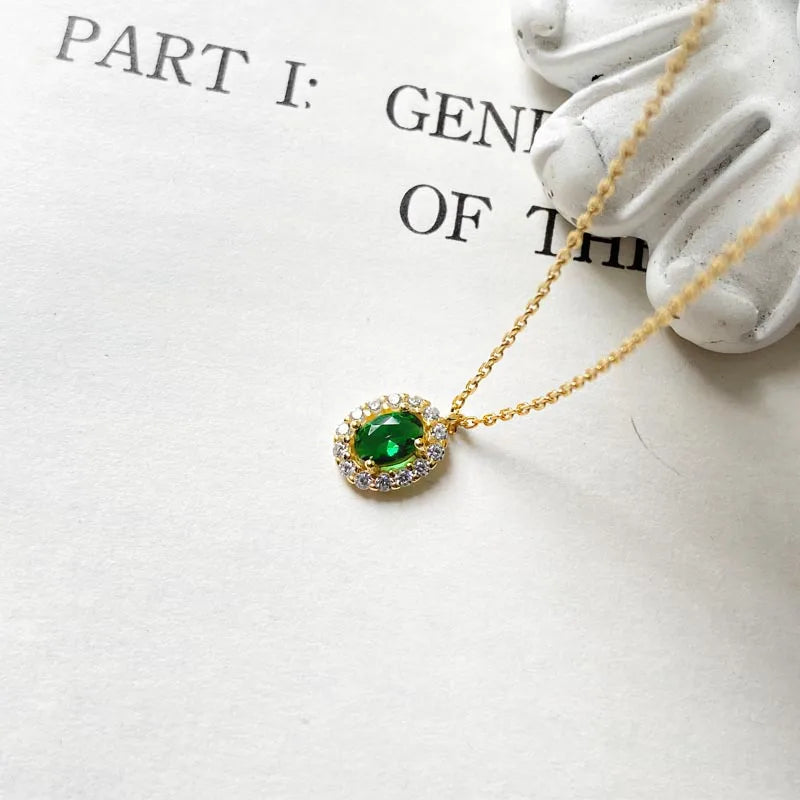 Dubai Saudi Gold Jewellery 925 Sterling Silver Emerald CZ Necklace