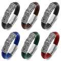 Fashionable Men's Black Leather Bracelet Hand Woven Rope Fashion Accessories with Magnetic Buckle Bangles