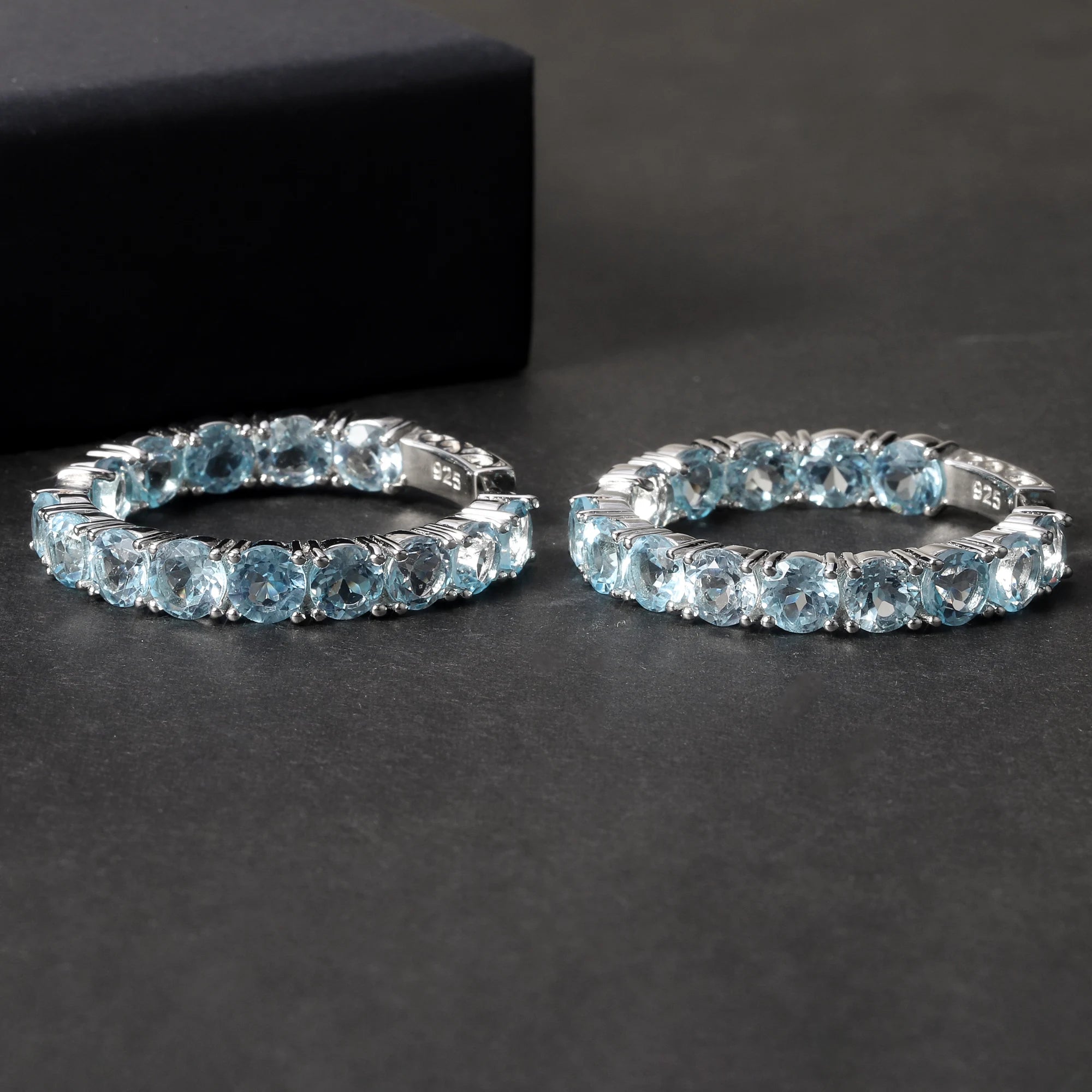 RZ0003 Abiding Jewelry 5mm Round Natural Sky Blue Topaz Gemstone Initial Solid 925 Sterling Silver Round Huggie Hoop Earrings