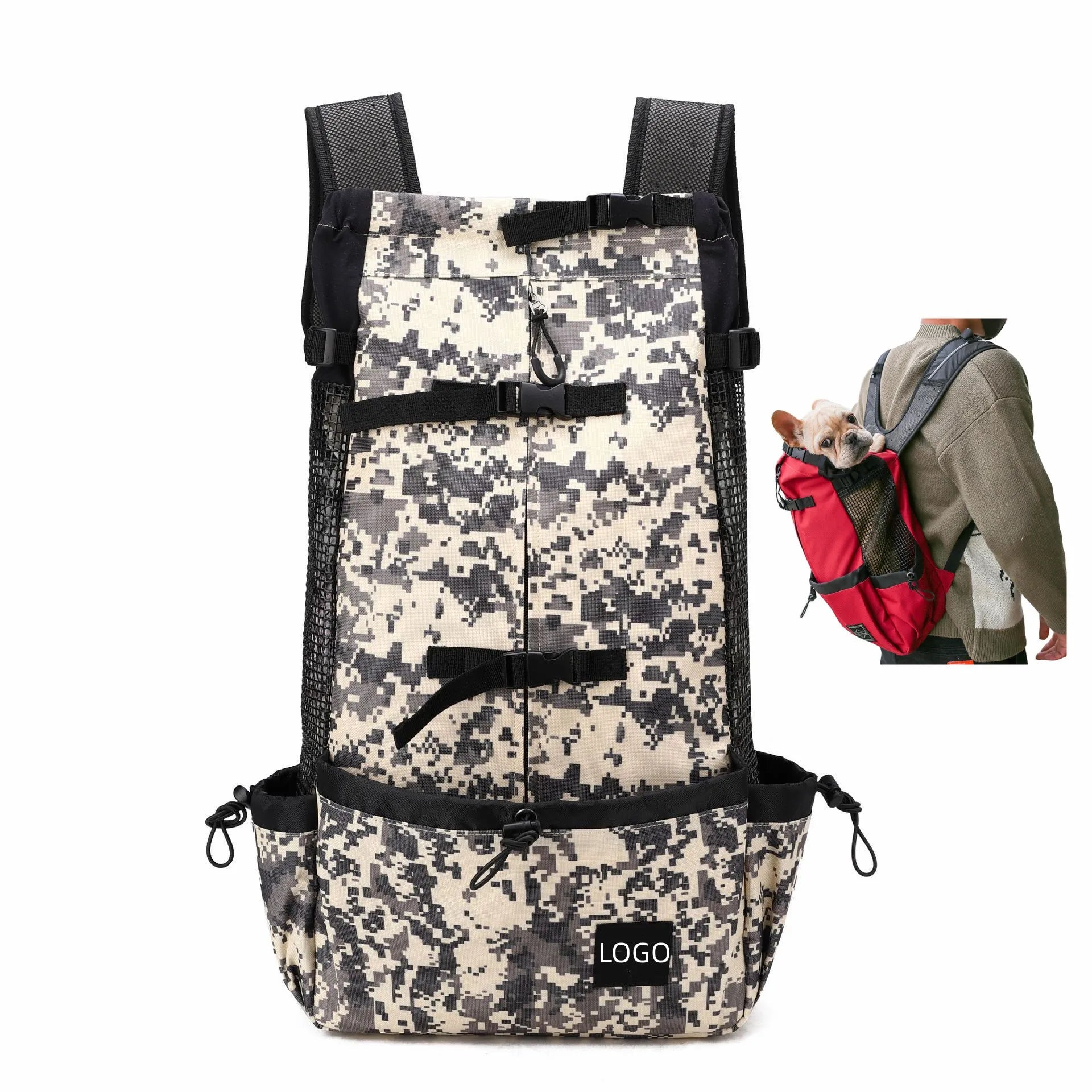 Outdoor Dog Mesh Carrier Backpack Breathable Pet Bag for Dogs Fashion Portable Carrier Bags Comfort Carrier for Small Medium Dog