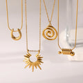 Retro Popular Stainless Steel Necklace Waterproof 18K Gold Plated Sun Horseshoe Pendant Necklace Jewelry for Women