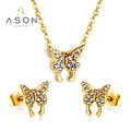 Ason Custom Fashion Stainless Steel Gift 18k Gold Necklace Pendant and Studs Earrings Set Necklaces Women Butterfly Jewelry Set