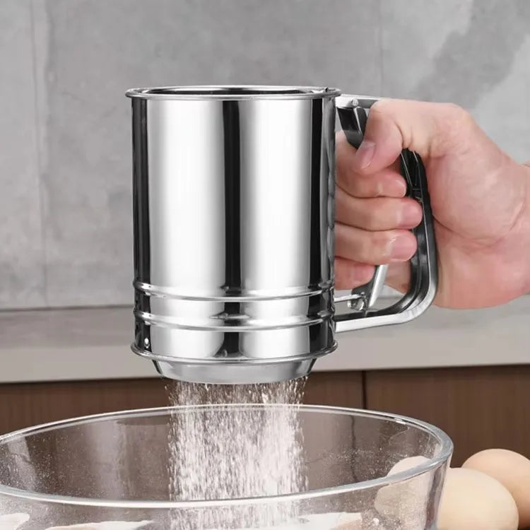 High Quality Stainless Steel Plastic Cup Flour Sifter Mill Baking Tools Powder Flour Sieve Screen Cup Sifter