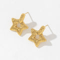 Stylish Vintage 18k Gold Waterproof Stainless Steel Irregular Texture Hollow Star Earring for Women