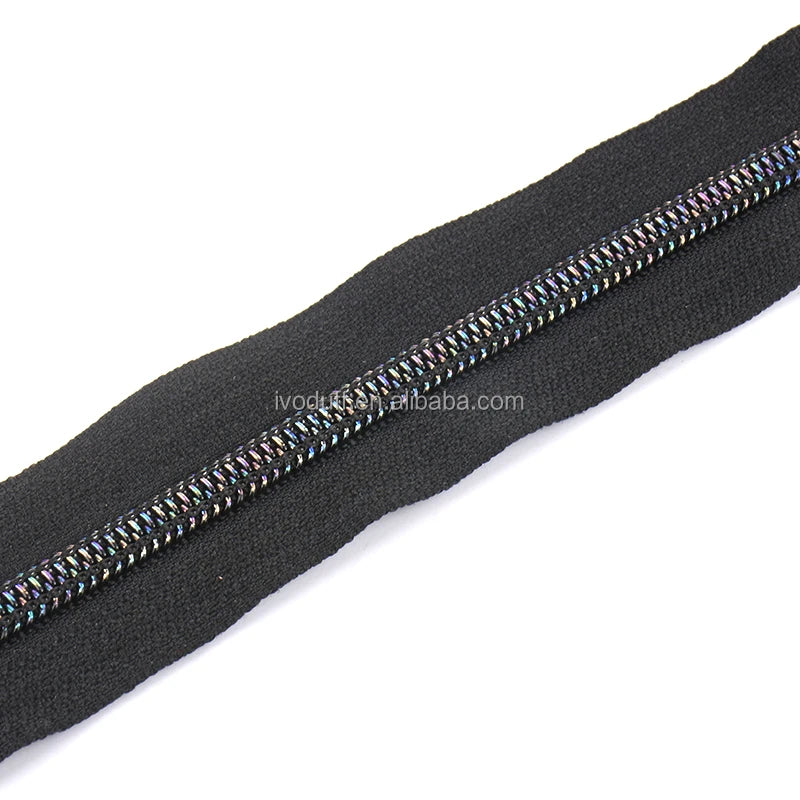 2026 Ivoduff 5# Rainbow Color Teeth Nylon Long Chain Black Zippers Tape for Garments