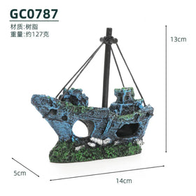 Resin Shipwreck Ornament Aquarium Decoration Hollow Sunken Boat Submarine Plane Wreck Hideout Cave Fish Tank