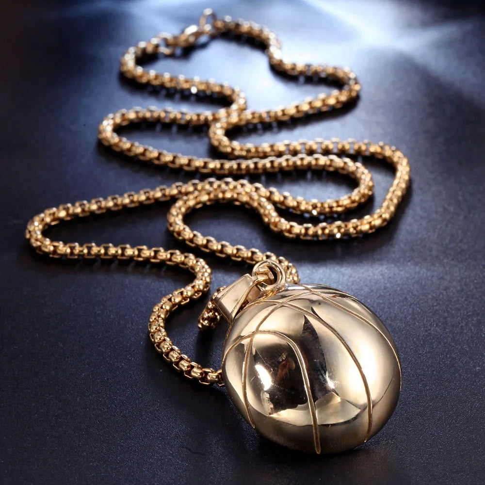 Wholesale Hip Hop Stainless Steel Necklace Solid Half Basketball Pendant Hip Hop Men Necklace Jewelry Supplier