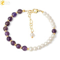 CSJA Fashion Bangles Natural Freshwater Pearl Healing Crystal Stone Faceted Gemstone Bead Bracelet for Women G578