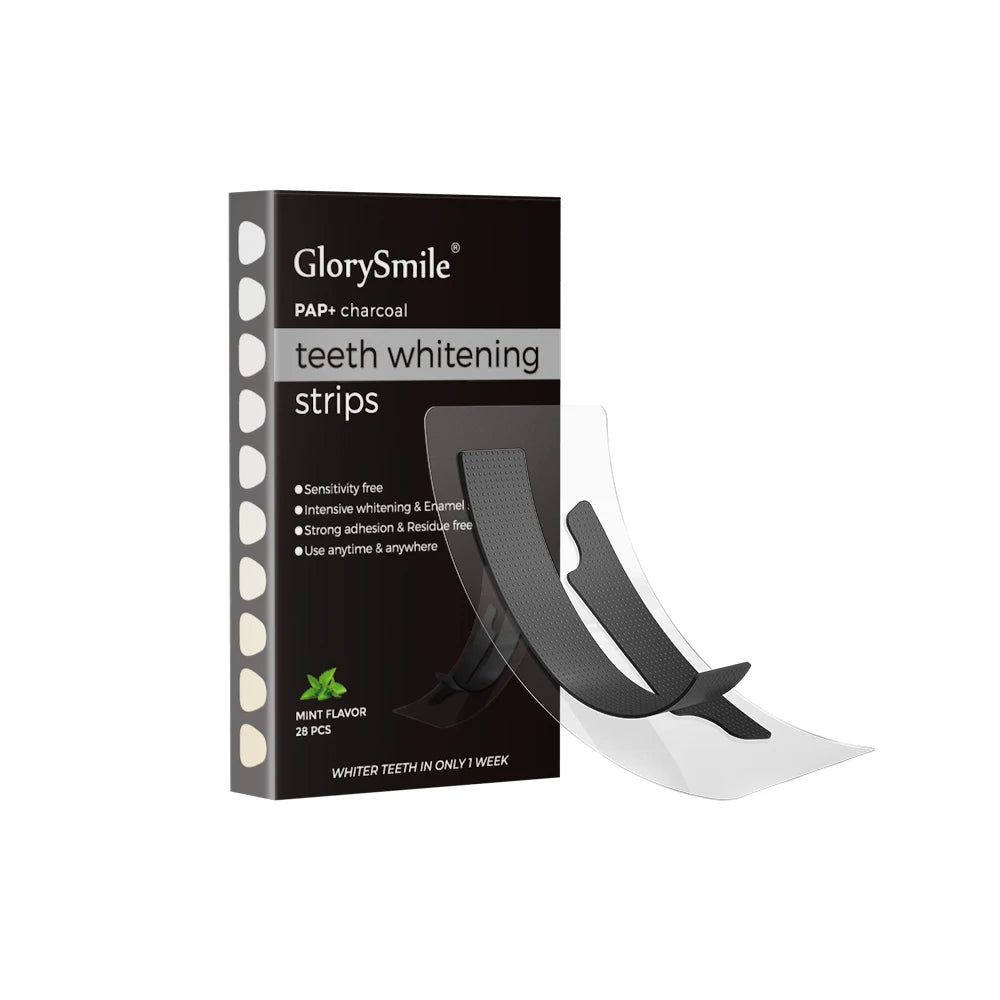 Glory Smile PAP Charcoal Teeth Whitening Strips Fast Result Non Peroxide Teeth Whitening Strips OEM