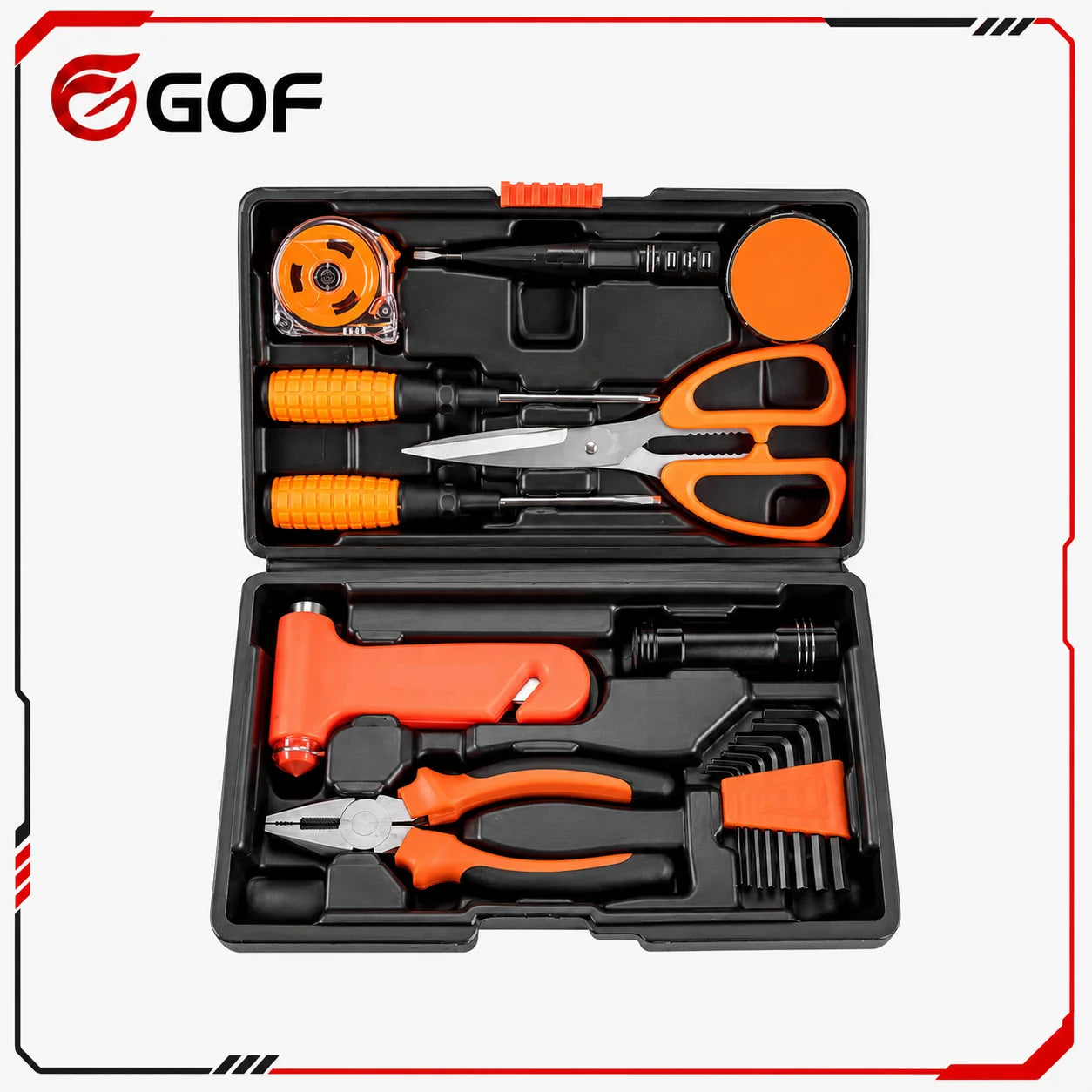 18-Piece Carbon Steel Hardware Tool Set Household Manual Woodworking Combination Toolbox with Hard Case Multifunctional