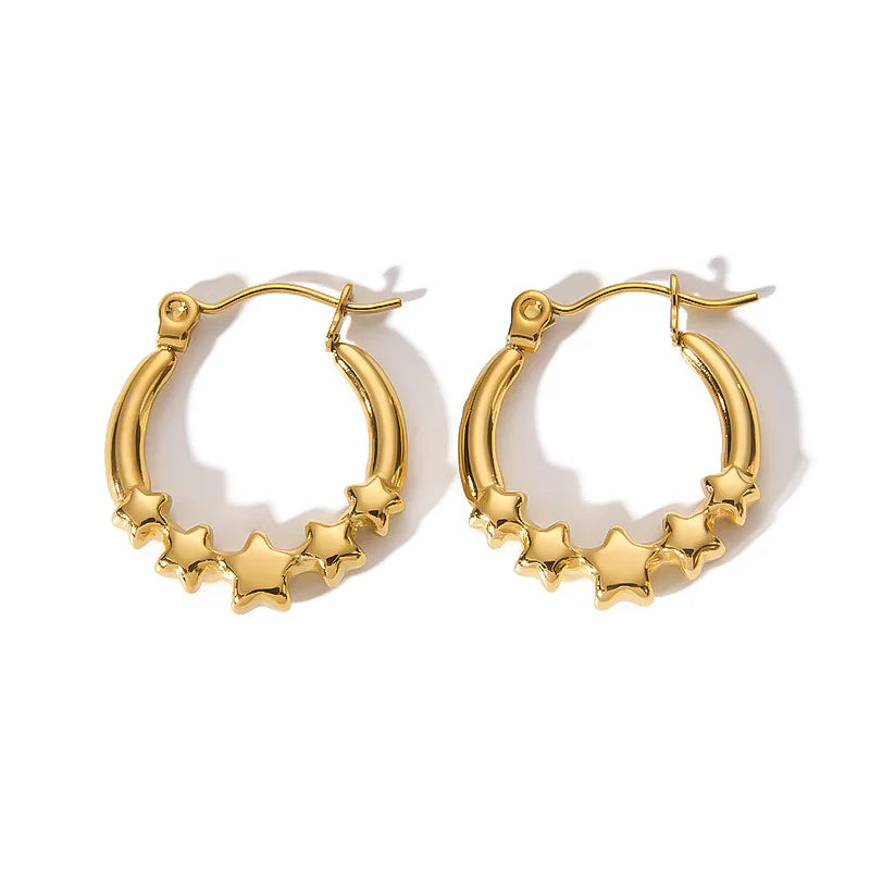 Light Luxury Design Star Shaped Hoop Earrings Waterproof Stainless Steel Plated 18k Gold Fashion Versatile Earrings Jewelry