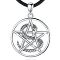 Men's Unique 925 Sterling Silver Pentagram Snake Pendant Necklace Fine Religious Jewelry for Engagement Wedding Party or Gift