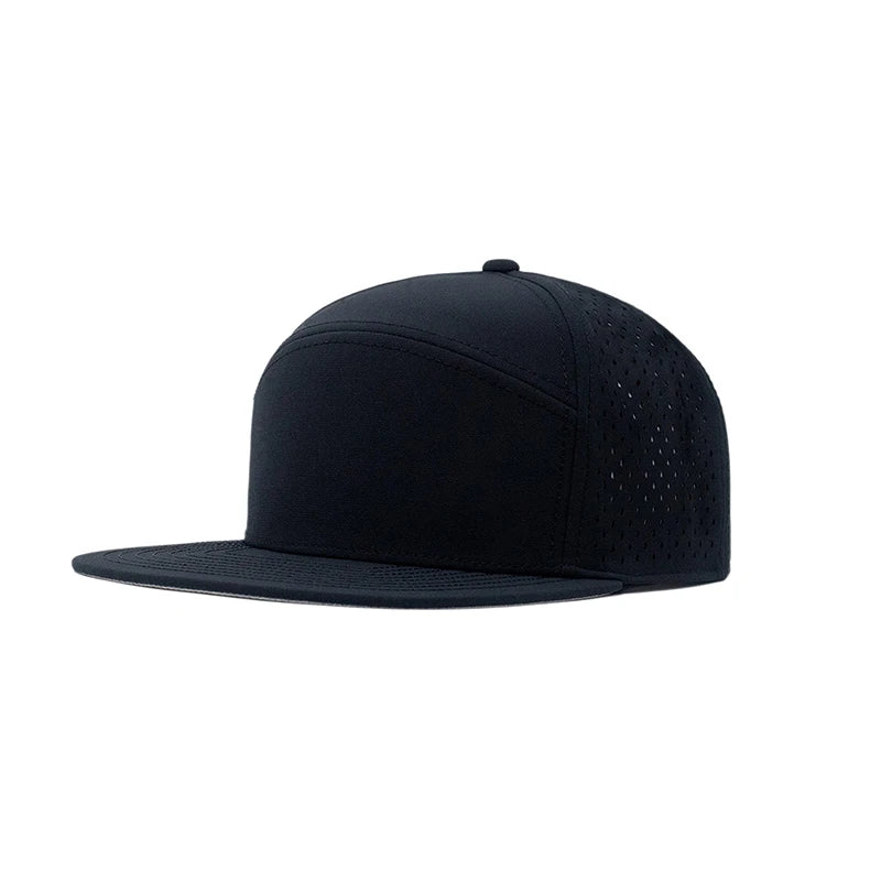 OEM Custom 5 Panel Men Blank Luxury SnapBack Laser Perforated Hole Hat Flat Brim Snapback Baseball Cap