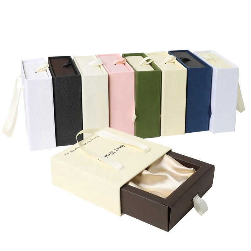 Milan Custom Slide Paper Rigid Cardboard Luxury Box Packaging with Silk Lining Carrying Rope and Handle for Jewelry Gift Box