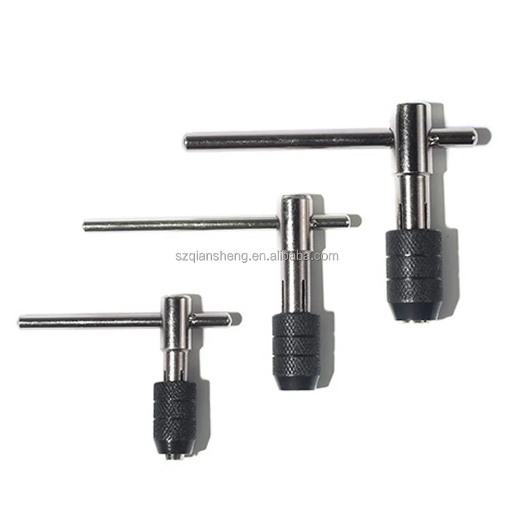 3pcs Ratcheting Tap Wrench T Handle Ratchet Tapping Holder Chrome Vanadium Steel