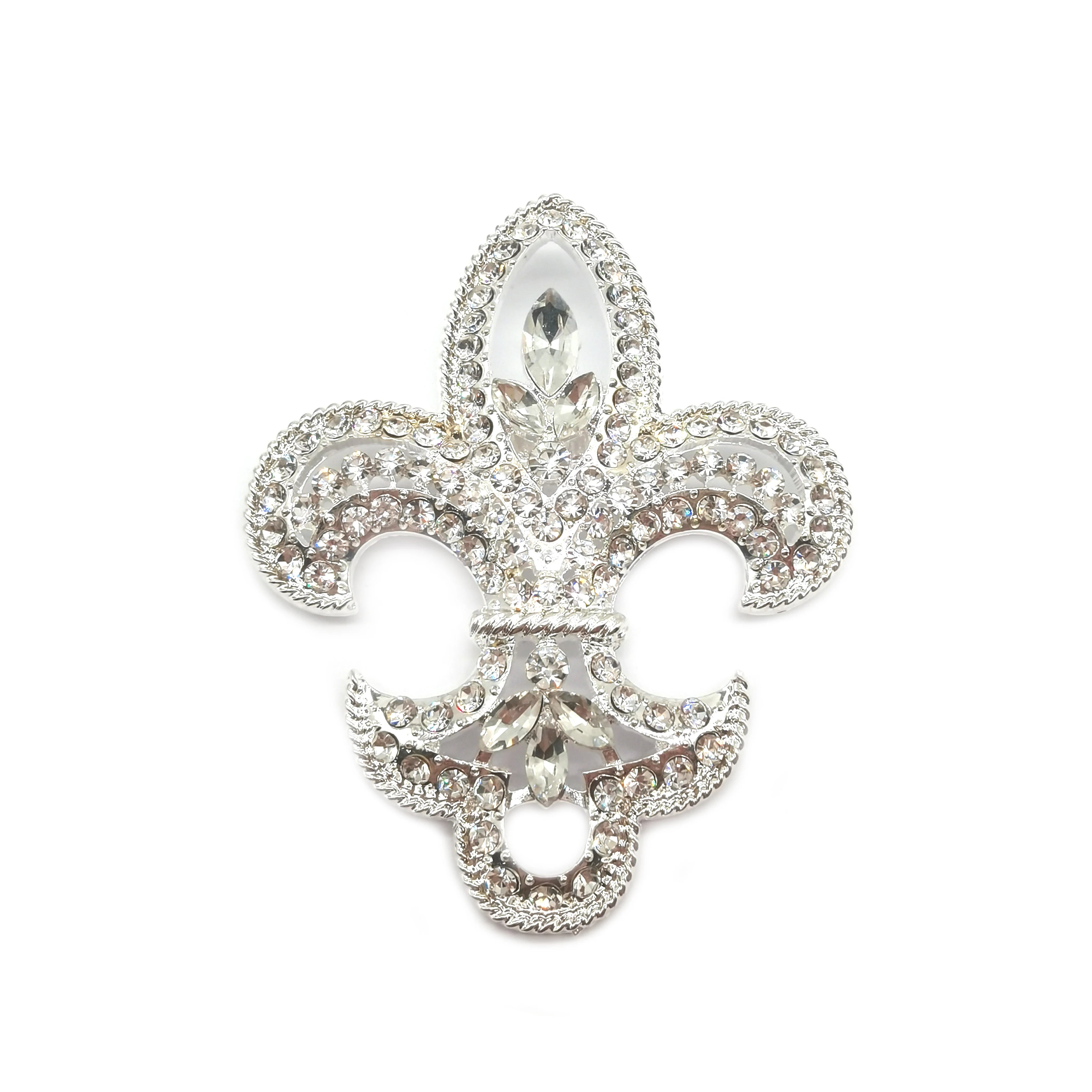 Luxury Silver Rhinestone Brooch Flower-De-Luce Shape Diamante Fashion Jewelry Gift Brooch