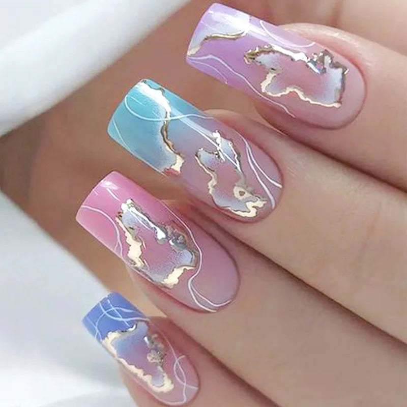 Private Label Long Real Salon Gel Press on Nails Square Nails Fake Artificial Fingernails French Gel Nails Press Ons