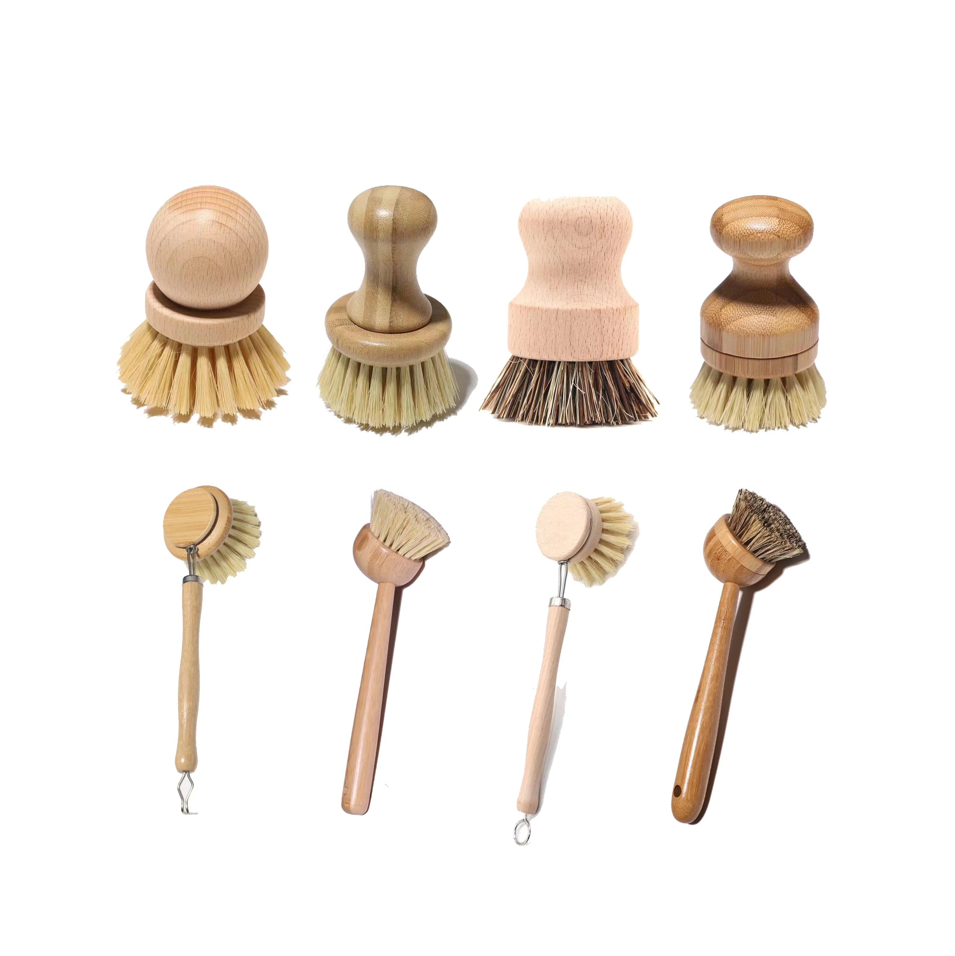 Customized Eco Bamboo Dish Brush With Wooden Wood Short Handle Cleaning Scrub Scrubber for Dish Kitchen Household Pot Pan Plate