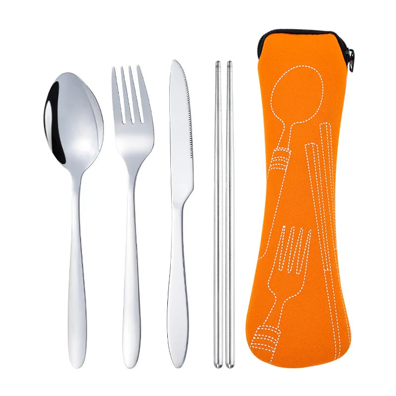 Outdoor Stainless Steel Travel Cutlery Set Knife Fork Spoon Silverware 3 Pcs Set Portable Cutlery Set