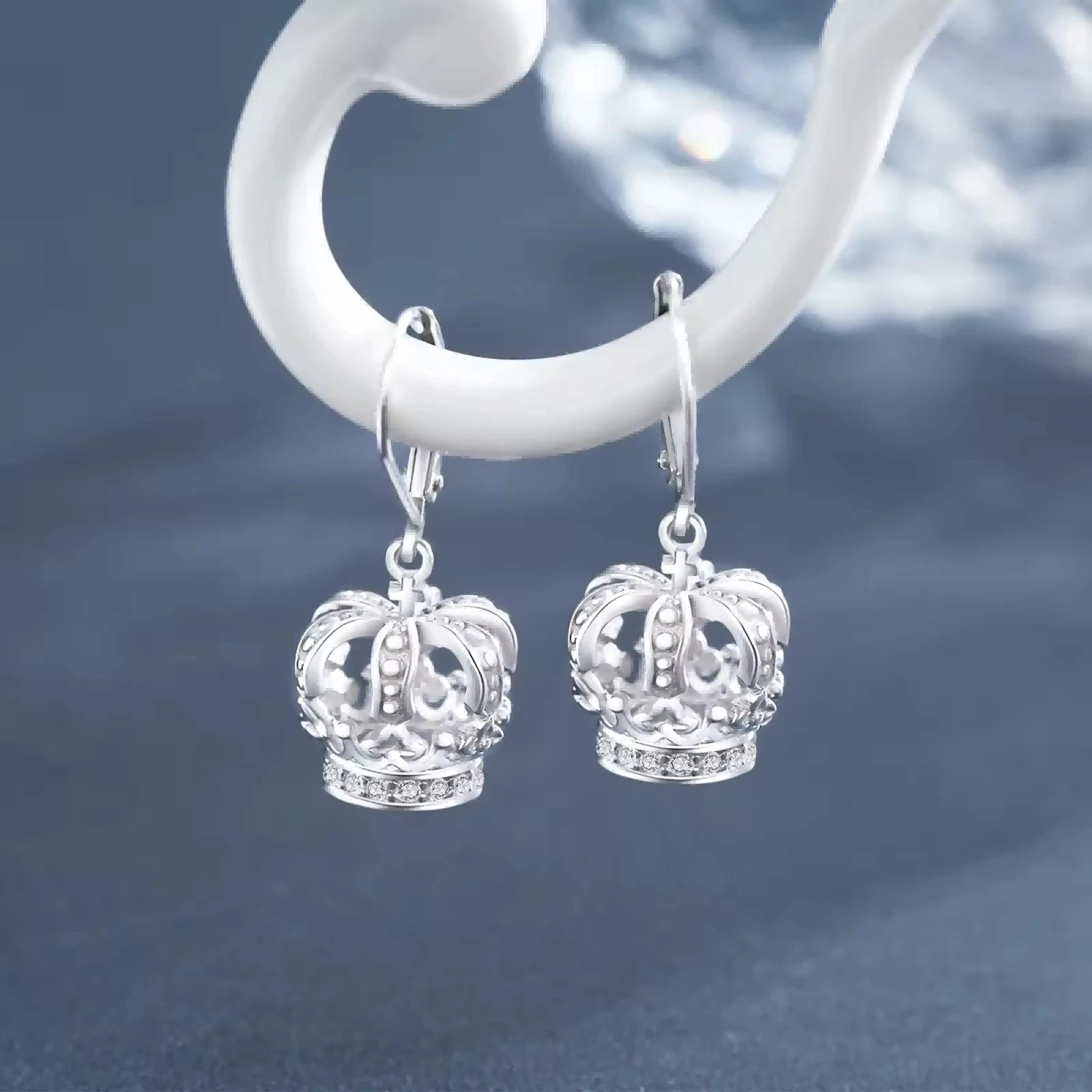 Trendy Jewelry 925 Sterling Silver Rhodium Plated Hallow Zircon Princess Crown Drop Earrings