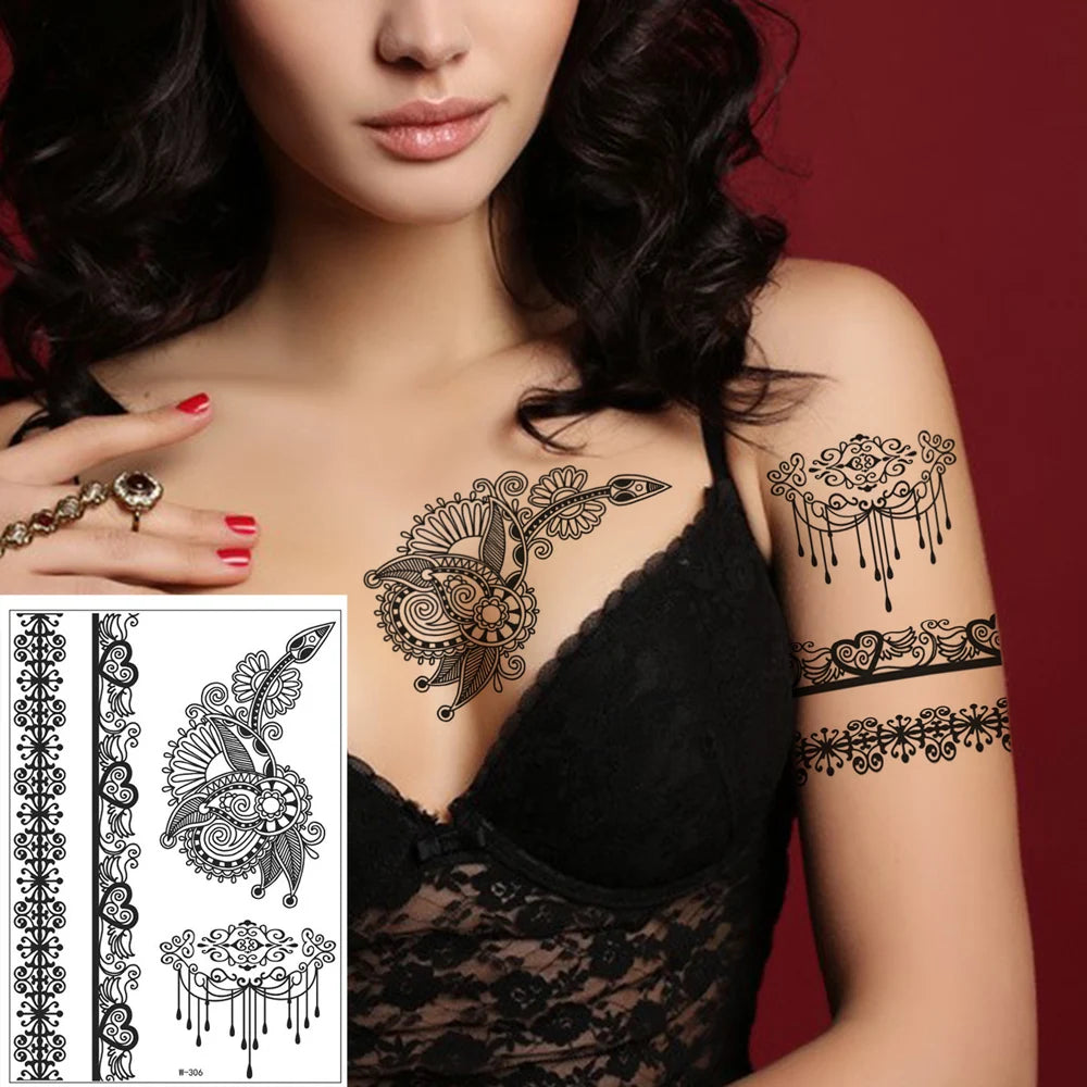 2025 Factory Directly Wholesale Henna Black Tattoo Stickers Temporary Beauty Stickers Tattoo