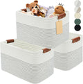 Eco-friendly Woven Rope Storage Baskets Set of 3-Lightweight & Portable Foldable Cotton Bins for Clothes & Beddings