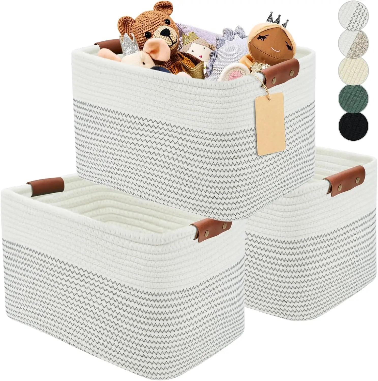 Eco-friendly Woven Rope Storage Baskets Set of 3-Lightweight & Portable Foldable Cotton Bins for Clothes & Beddings