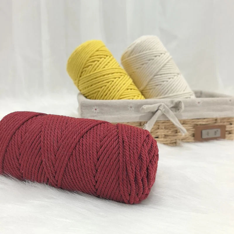 New Style 100% Cotton Macrame Rope 4mm Hand-Woven Colorful Yarn for Hand Knitting Dyed Pattern Fancy Yarn"