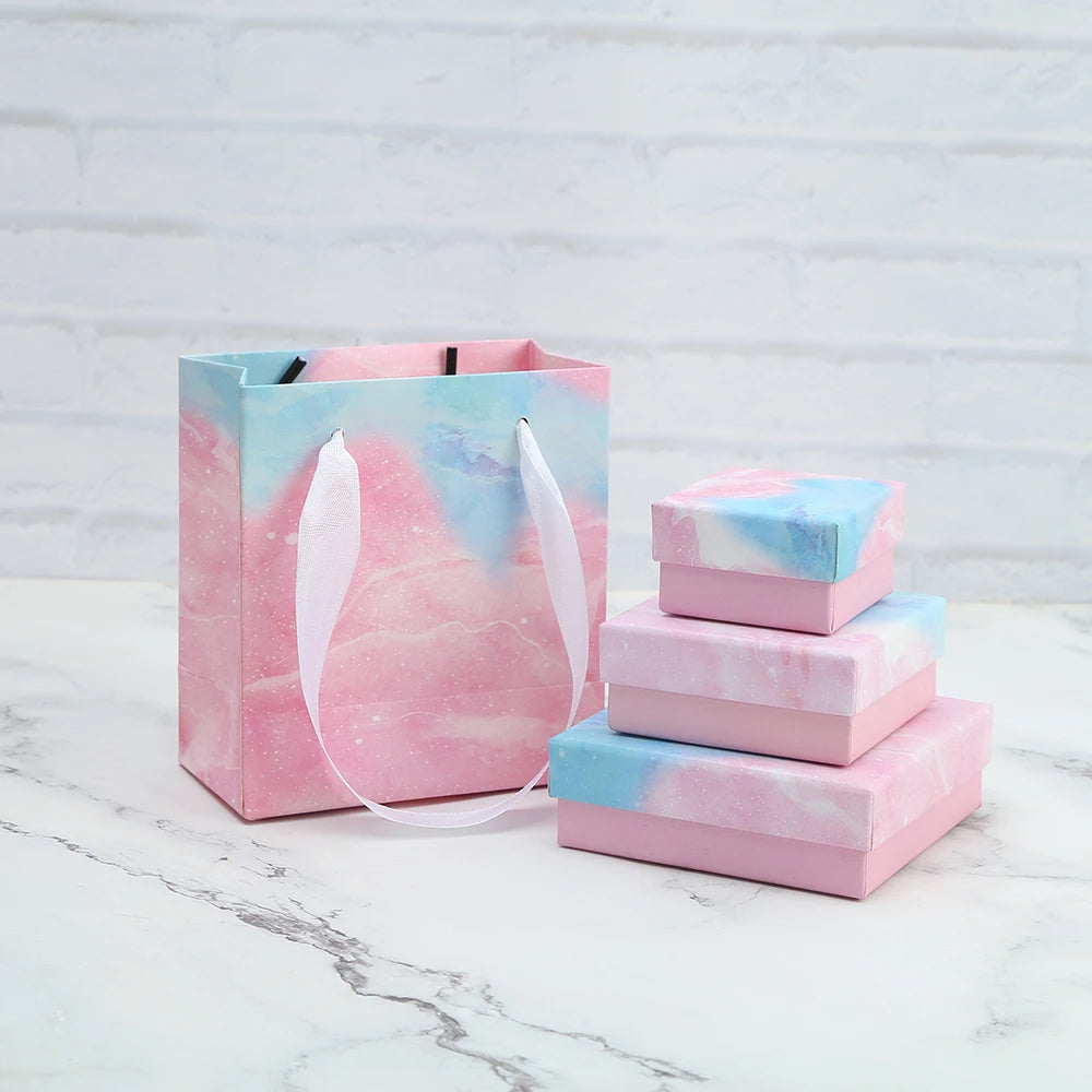 Pink Wholesale Luxury Marble Jewelry Box Simple Style Square Paper Case for Bracelet Necklace Packaging and Colorful