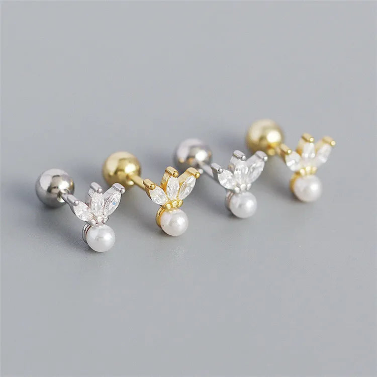 SP Fashion Zircon Stud Earring Jewelry Dainty Gold Plated Luxury 925 Sterling Silver Pearl Stud Earrings