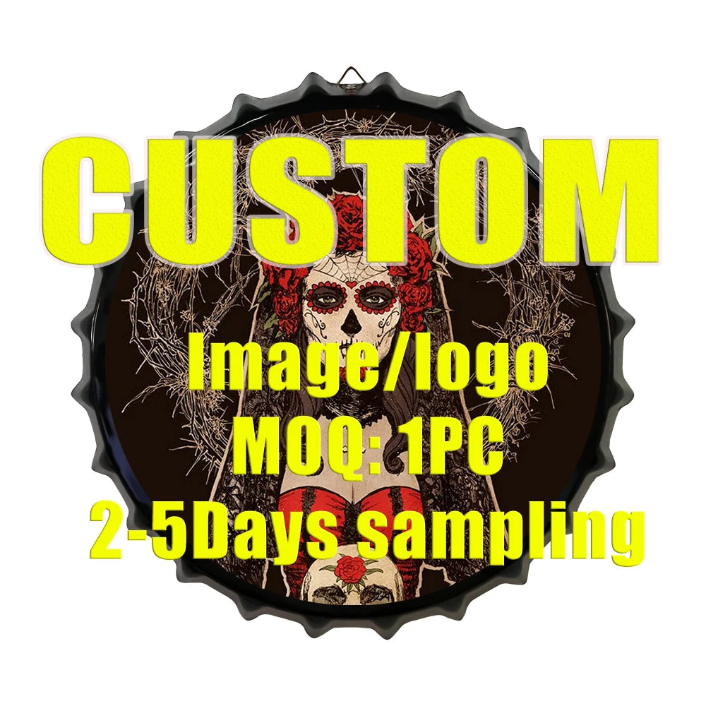 Multicolor Customizable Metal Plaque Blank Bottle Cap with Die Cutting Printing for Round Tin Wall Sign Painted Home Decoration