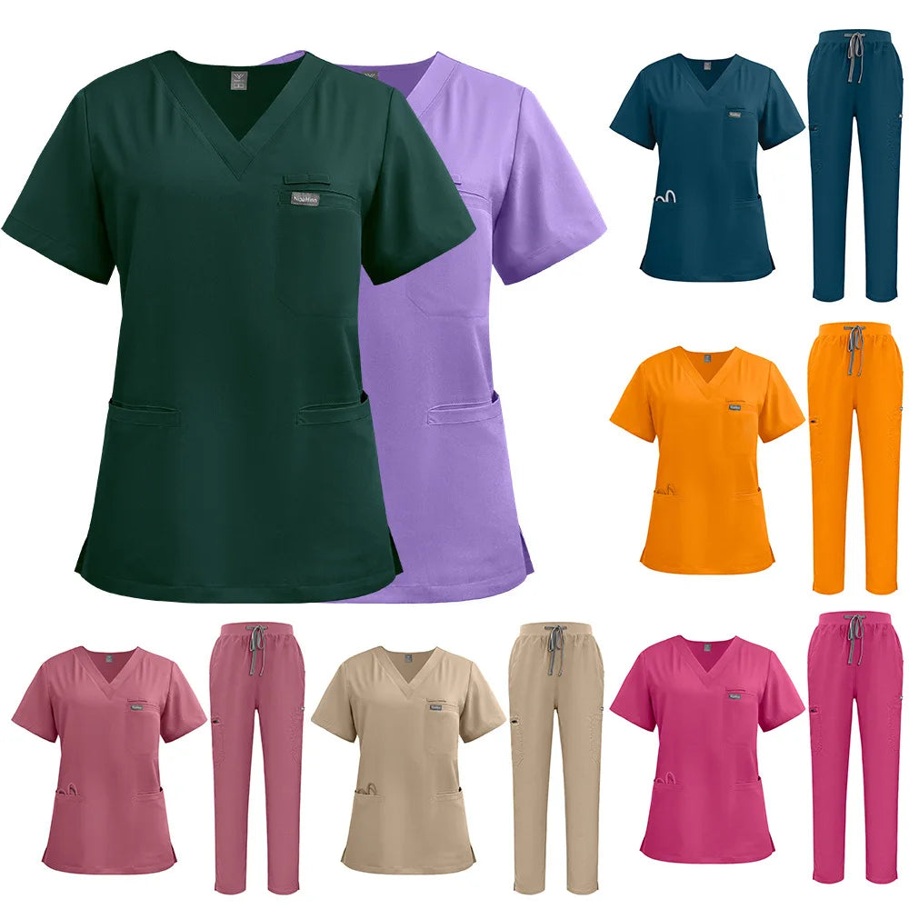 42192 Hospital Scrub Top Clothes 166gsm Heavy Doctor Nurse T-Shirt V-Neck Scrub Clothes Short Sleeve Medical Scrub Suits
